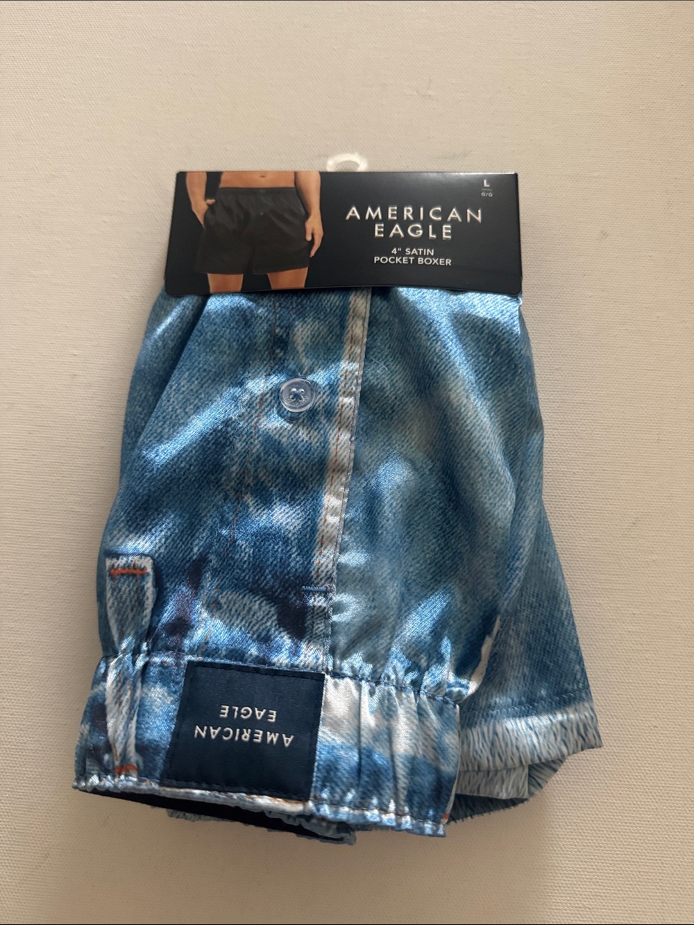 Satin Boxers Mens Large American Eagle Denim Print